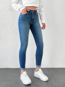 EURMUSE Casual Washed Skinny Jeans - Blue - View 3