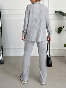 Cloudara Drop Shoulder Shirt & Pants - Light Grey - View 2