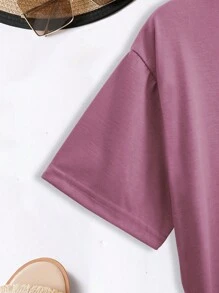 INAWLY Plus Solid Short Sleeve Tee - Mauve Purple - View 3