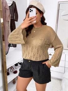 SHEIN CURVE+ Plus Pointelle Knit Drop Shoulder Sweater