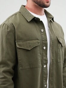 Manfinity Homme Nam Plus Túi có nắp Áo denim Without Tee - xanh quân đội - Xem 4