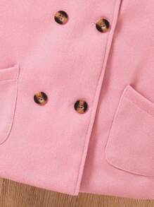 SHEIN Young Girl 1pc Double Breasted 3D Ears Design Hooded Overcoat - Pink - View 4