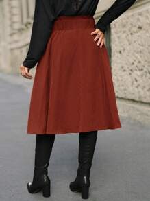 SHEIN Frenchy 大碼腰部拼接蕾絲半身裙 - 鏽棕色 - 查看 2