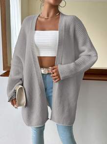 SHEIN Essnce 蝙蝠袖休闲设计开衫 - 灰色 - 查看 3