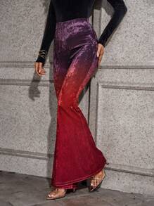 SHEIN Privé 漸層喇叭褲無鏈 - 紅色 - 查看 4