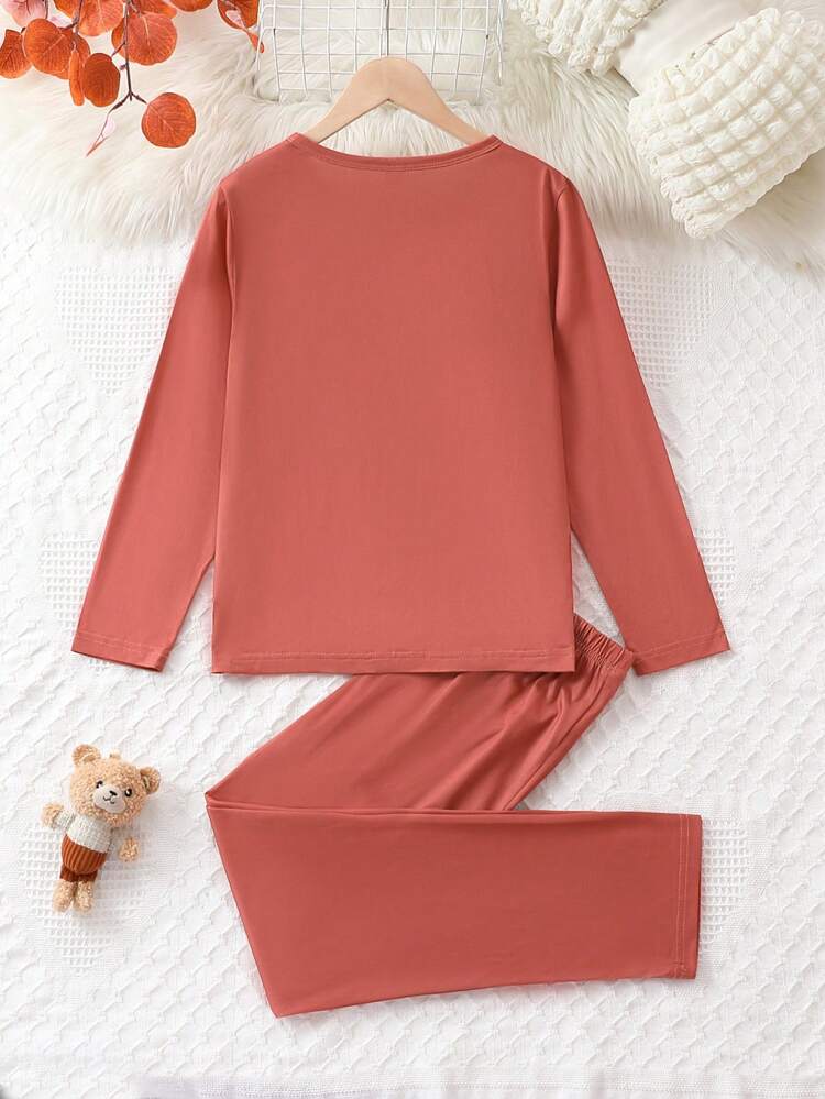 Boys' Cartoon Print T-shirt & Solid Color Long Pants Homewear Set