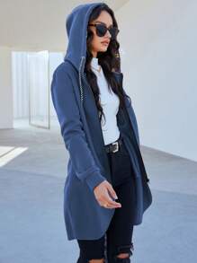 Mulvari 拉鏈開襟抽繩連帽衛衣 - 藍色 - 查看 5