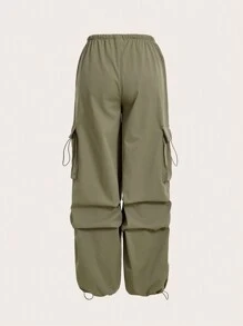 SHEIN ICON Flap Pocket Drawstring Waist Cargo Pants - Army Green - View 2