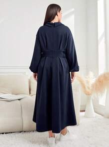 Mulvari Vestido De Mujer Con Cuello Vuelto Y Manga Farol De Talla Grande