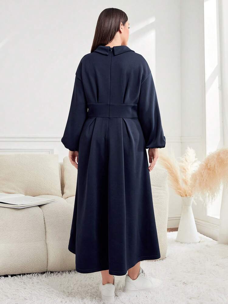 Plus Size Women's Lantern Sleeve Turn-down Collar Dress