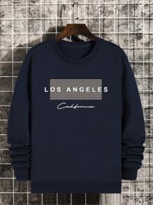 Manfinity Dauomo 男士字母圖案加絨內裏運動衫 - 藏蓝色 - 查看 1