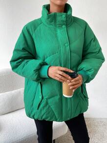 SHEIN Unity Abrigo con cremallera con botón de hombros caídos - Verde - Ver 6