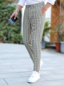 Manfinity Homme Men Plaid Print Slant Pocket Suit Pants - Light Grey - View 3