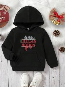 男童字母和数字图案袋鼠口袋卫衣 - 黑色 - 查看 6