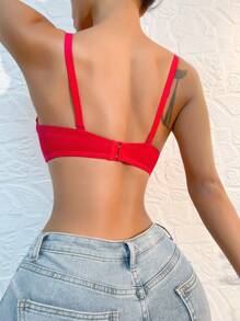 Plain Underwire Bra - Red - View 2