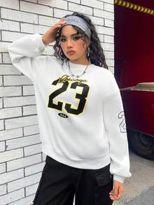 SHEIN EZwear Của phụ nữ Thả vai In thư Áo nỉ - Nhiều màu - Xem 4