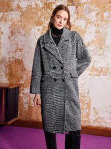 MOTF PREMIUM TWEED DOUBLE BREASTED OVERCOAT - Black and White - View 4