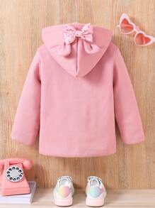 SHEIN Young Girl 1pc Double Breasted 3D Ears Design Hooded Overcoat - Pink - View 2