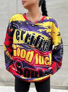 SHEIN Coolane 全印花落肩 T 卹 - 紅色 - 查看 6