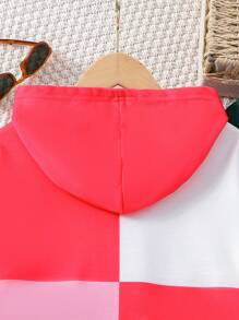 SHEIN Tween Girl 2pcs Colorblock Hooded Sweatshirt & 2pcs Sweatpants
