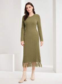 Mulvari Fringe Hem Xoắn Dan Đầm Áo len - Màu xanh lam - Xem 3