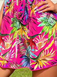 SHEIN Swim Summer Beach Tropical Print Drawstring Waist Cover Up - Multicolor - View 5