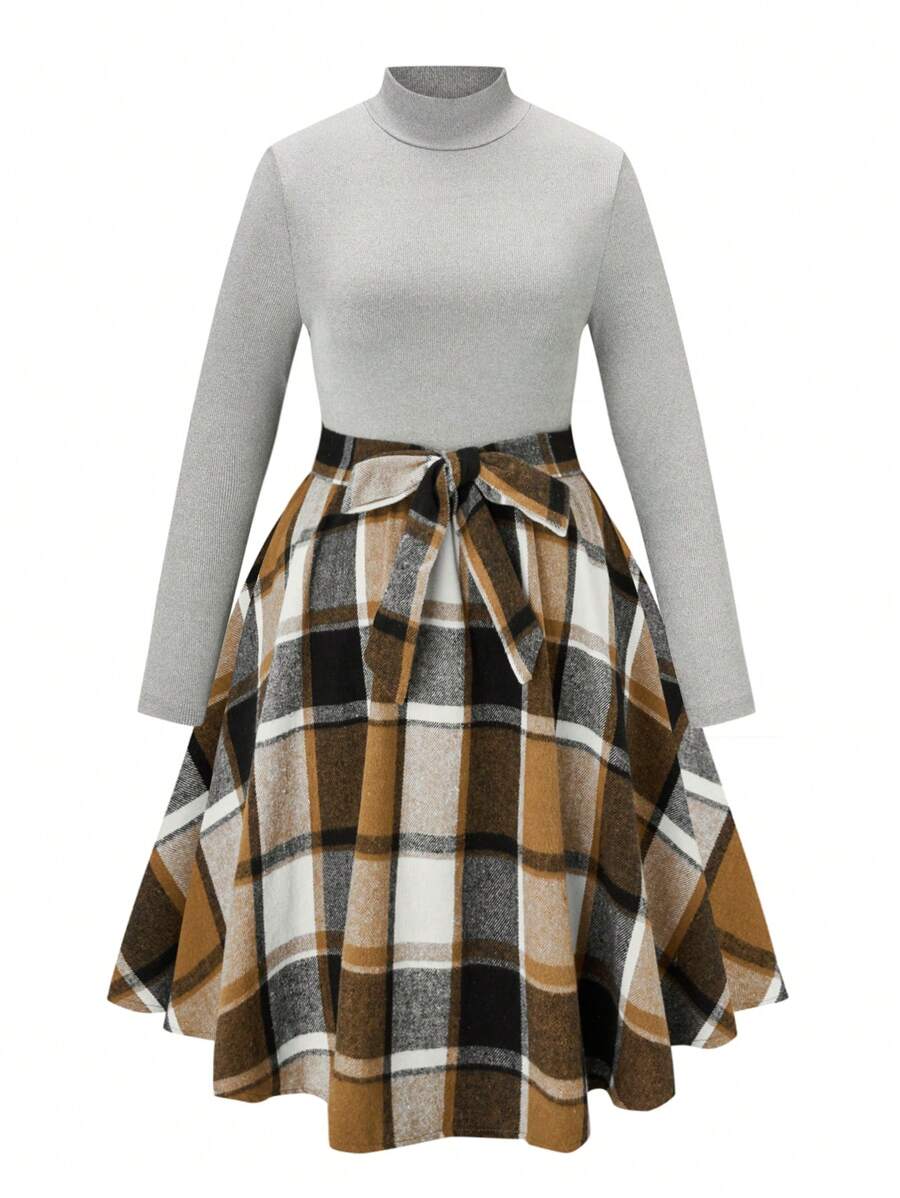 SHEIN LUNE Hơn In kẻ sọc Thắt lưng Viền lấp lánh Đầm - Nhiều màu - Xem 1