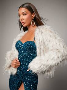 SHEIN BAE Của phụ nữ Xám & Trắng Họa tiết động vật Sang trọng áo Đối với Năm mới Đêm trước Buổi tiệc Trang phục - Màu be - Xem 7