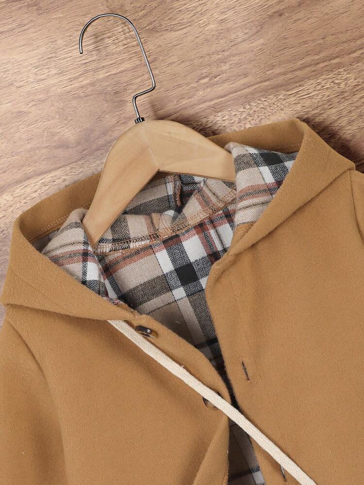 Young Girl Plaid Hooded Overcoat & Bag