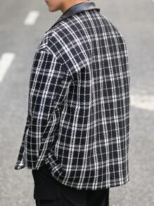 Claim Dot 寬鬆版型男士格子斜紋夾克,帶蓋口口袋,落肩袖設計 - 彩色 - 查看 2