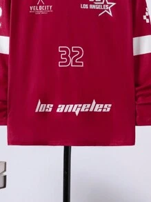 SHEIN 男孩休閒鬆身針織圓領長袖t恤,印花圖案設計 - 酒紅色 - 查看 4