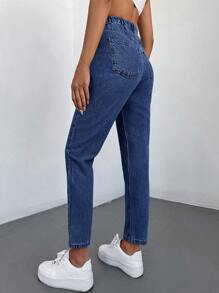 RueChic Thẳng Cao eo Denim Quần jean - Màu xanh hải quân - Xem 2
