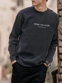 男士字母圖案T恤 - 深灰色 - 查看 1