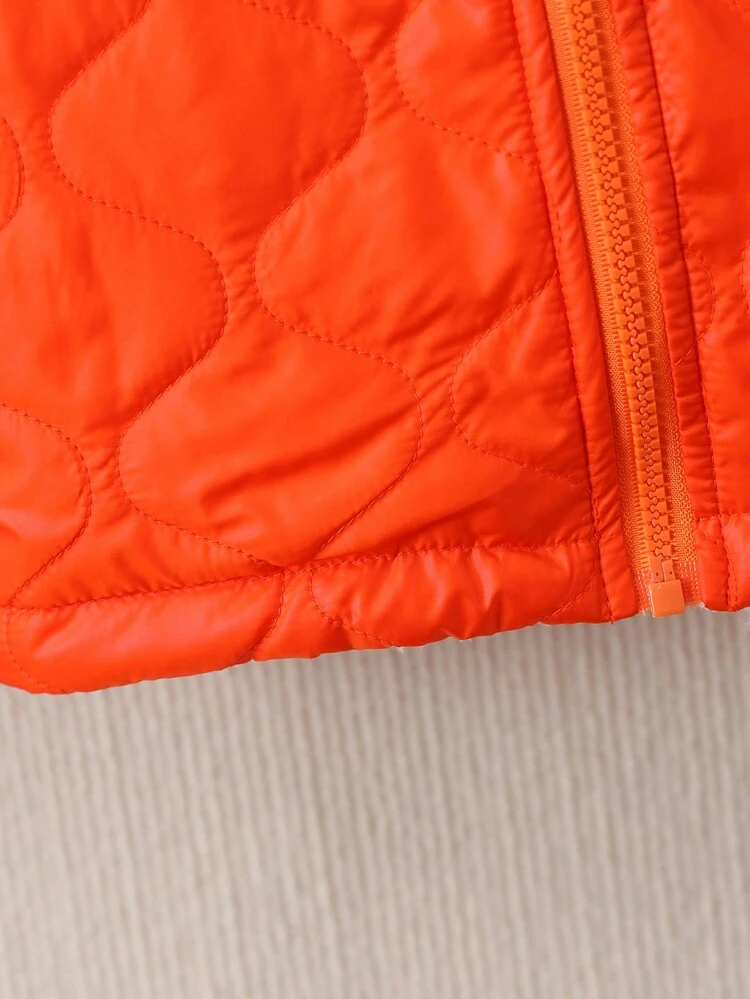 Young Girl 1pc Zip Up Thermal Lined Hooded Jacket
