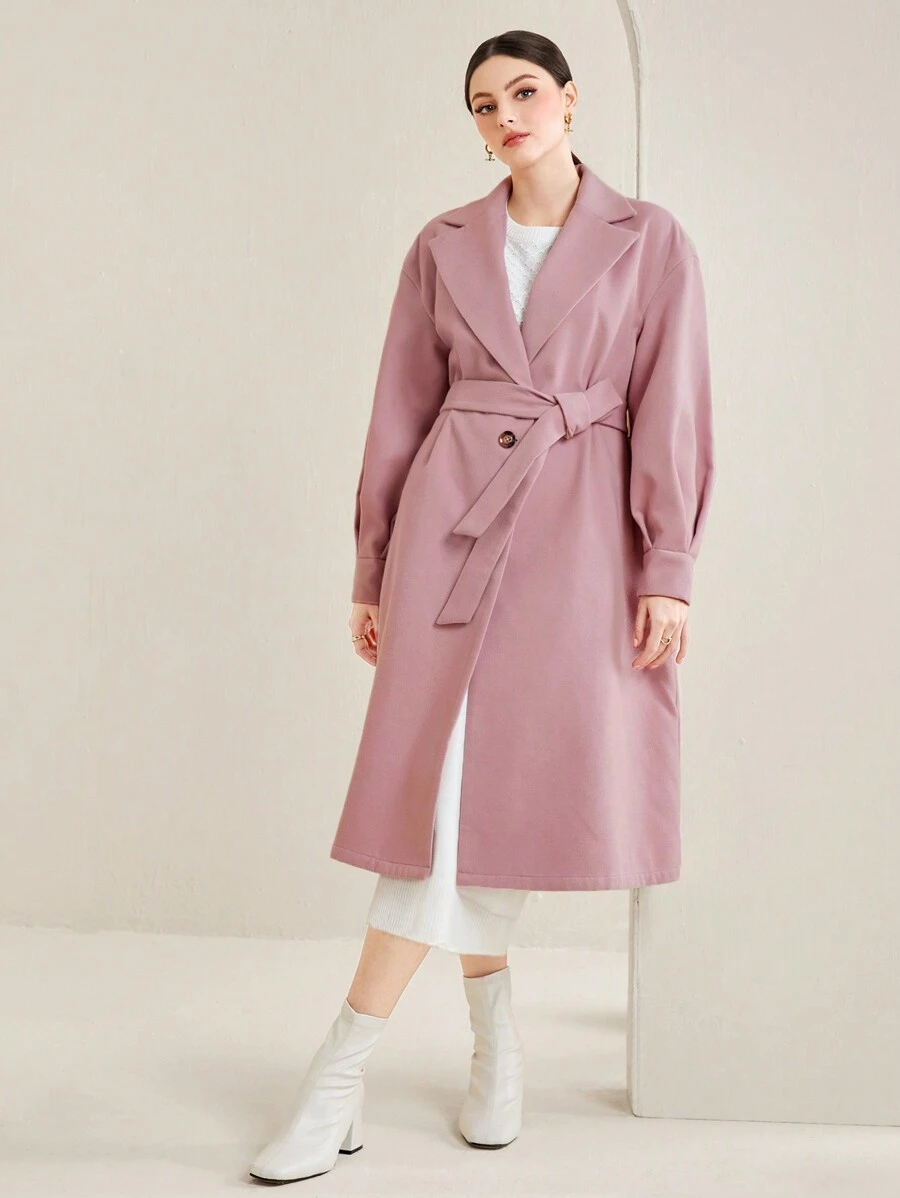 Seusyu Lapel Neck Belted Overcoat - Pink - View 1