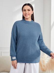 Mulvari Talla grande Jersey con diseño de parche de hombros caídos teddy - Azul - Ver 4