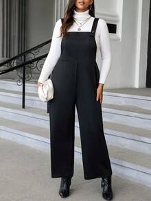 Celure 大碼素色背帶連身褲不帶T恤 - 黑色 - 查看 7