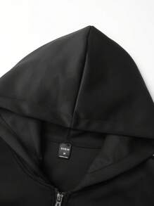 Manfinity Homme Men Rhinestone Star Pattern Zip Up Hooded Jacket Without Tee, Vacation, Long Sleeve, Zipper Jacket, Friends, Black Zip Up Hoodie Men, Men Graphic Hoodies, Designer Hoodies Men, Men Outerwear Co Ords - Black - View 7