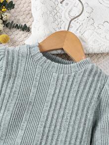 Đứa bé gái 	
Fuzzy Cổ tay áo Đồ đan Ribbed Váy áo thun & Mũ - Màu xanh Bạc hà - Xem 5