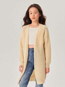 SHEIN Chica preadolescente Cárdigan de plumero de hombros caídos - Albaricoque - Ver 1