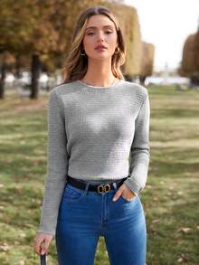 SHEIN Frenchy Button Back Ribbed Knit Sweater - Grey - View 2