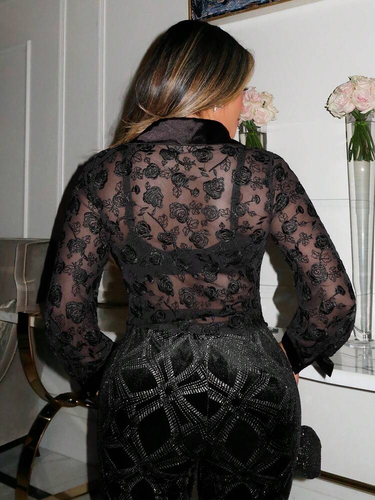 Floral Pattern Sheer Shirt
See Through Shirt
Elegant Party