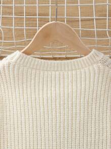 SHEIN Tween Girl Color Block Drop Shoulder Sweater - Apricot - View 3