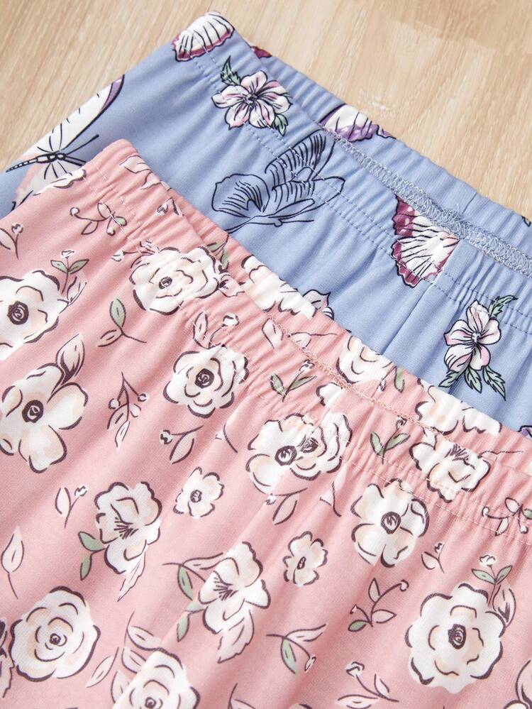 Ensemble Pyjama Ajusté À Imprimé Papillon Et Floral Pour Fille Pré-adolescente 2 Ensembles - Multicolore - Voir 6