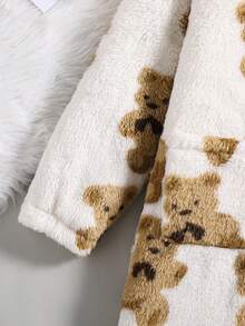 SHEIN 女大童小熊印花雙口袋3D耳朵設計連帽搖粒絨外套 - 彩色 - 查看 4