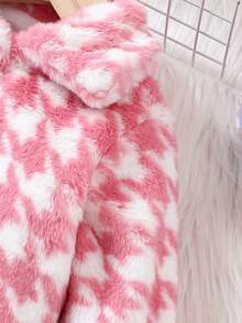 Baby Girl Houndstooth Pattern Teddy Coat - Pink - View 3