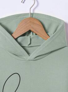 SHEIN 少女心形标语图案卫衣 - 綠色 - 查看 6