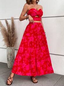 SHEIN VCAY Women's Red Holiday 2-piece Set - Pink - View 3