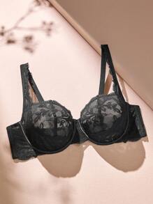 LUVLETTE Plus Lingerie 低胸无衬蕾丝文胸 - 黑色 - 查看 9