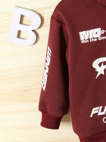 SHEIN Young Girl Letter Graphic Half Zip Sweatshirt - Burgundy - View 5